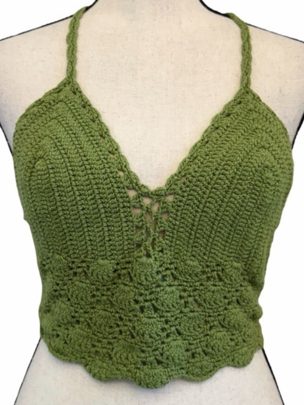 Olive Green Crochet Halter Camisole Top